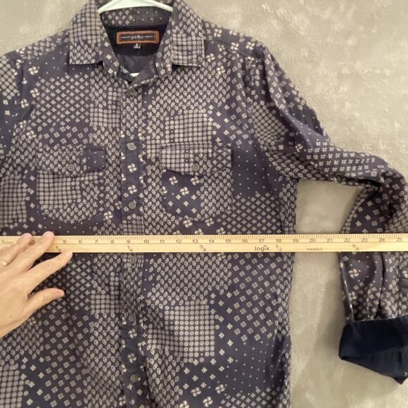 pd&c Men’s S Western Blue White Long Sleeve Button Up Dual Pocket Casual Shirt - Picture 9 of 13